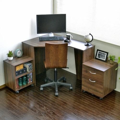 《新品・送料無料》パソコンデスク コーナー ハイタイプ ブラウン デスクセット