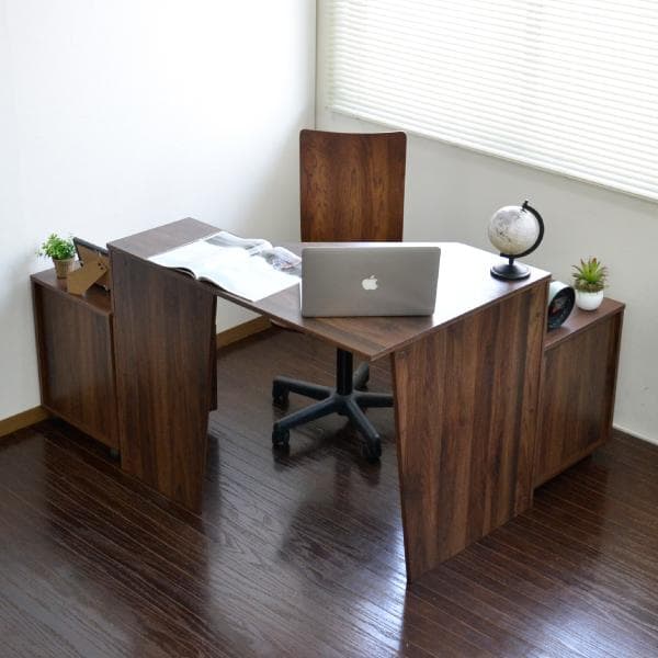 《新品・送料無料》パソコンデスク コーナー ハイタイプ ブラウン デスクセット