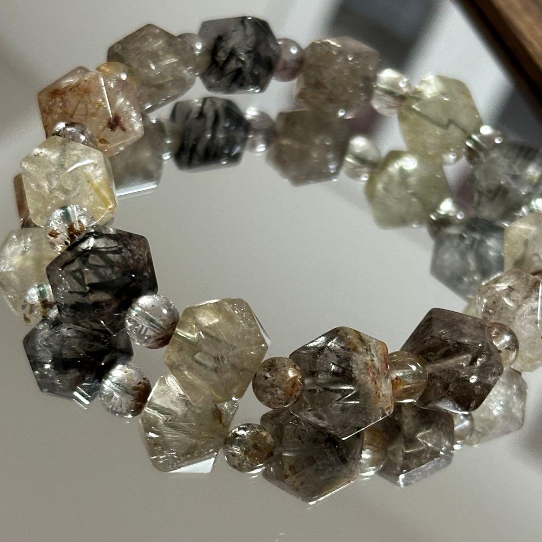 激レア【高品質】ガーデン ルチルクォーツ カット ブレスレット パワーストーン