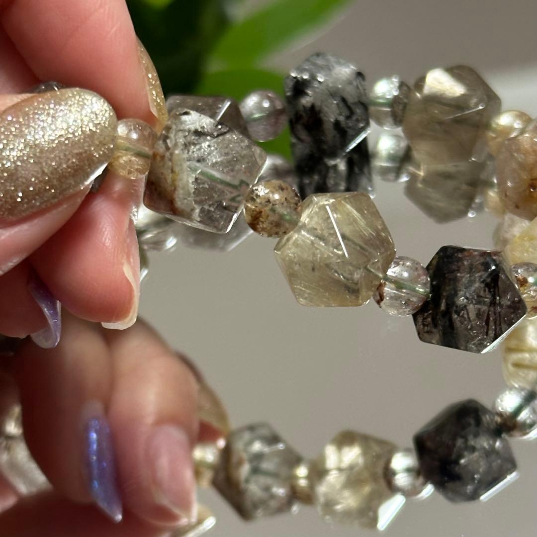 激レア【高品質】ガーデン ルチルクォーツ カット ブレスレット パワーストーン