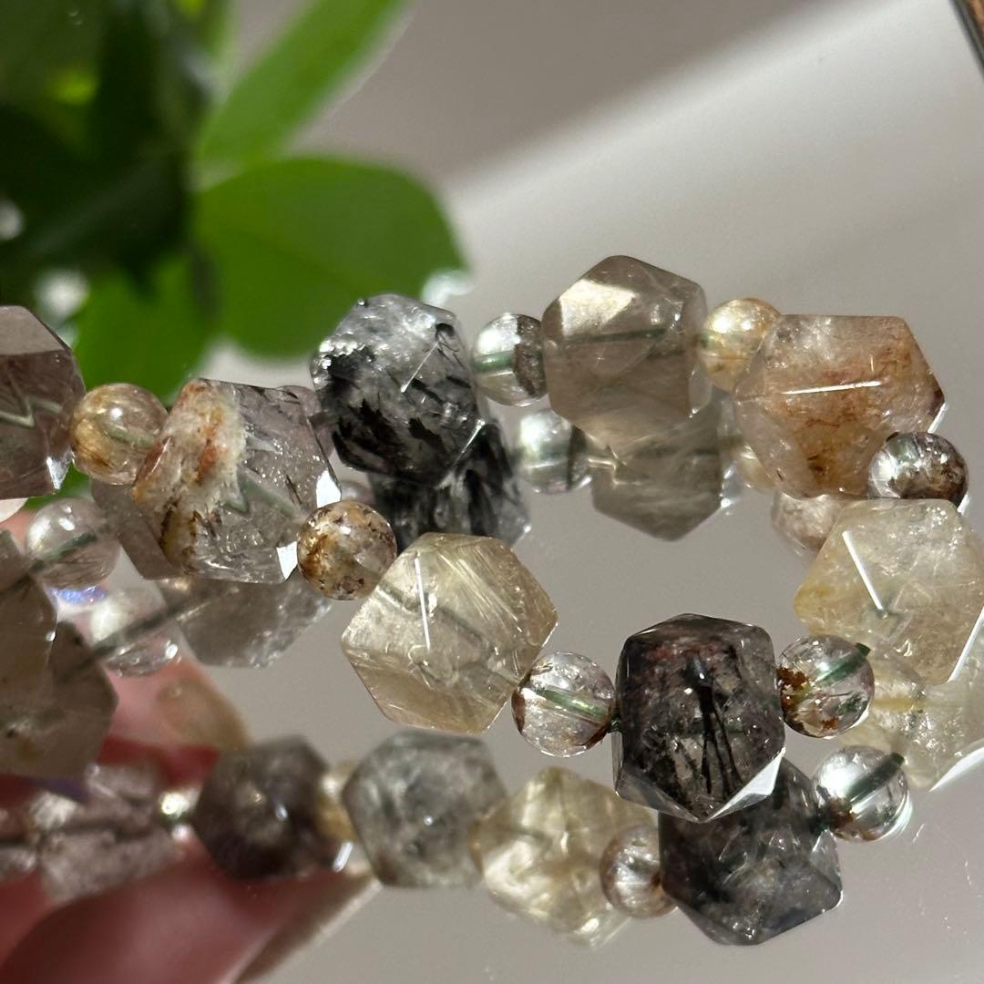 激レア【高品質】ガーデン ルチルクォーツ カット ブレスレット パワーストーン