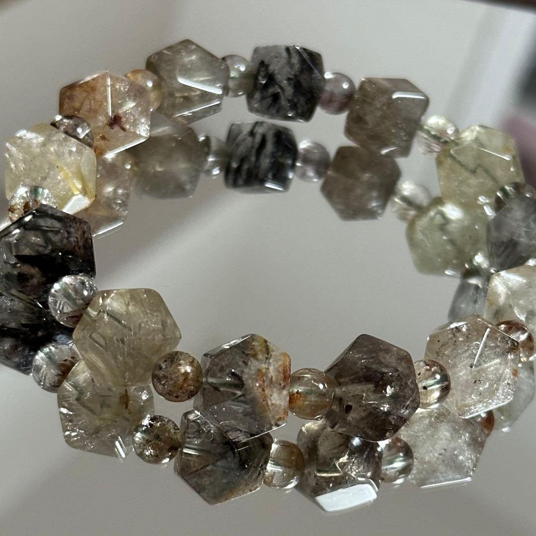 激レア【高品質】ガーデン ルチルクォーツ カット ブレスレット パワーストーン