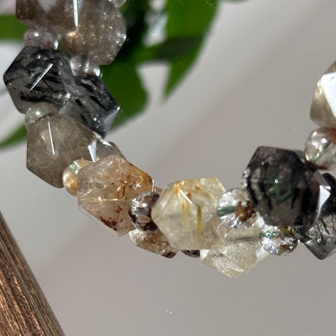 激レア【高品質】ガーデン ルチルクォーツ カット ブレスレット パワーストーン