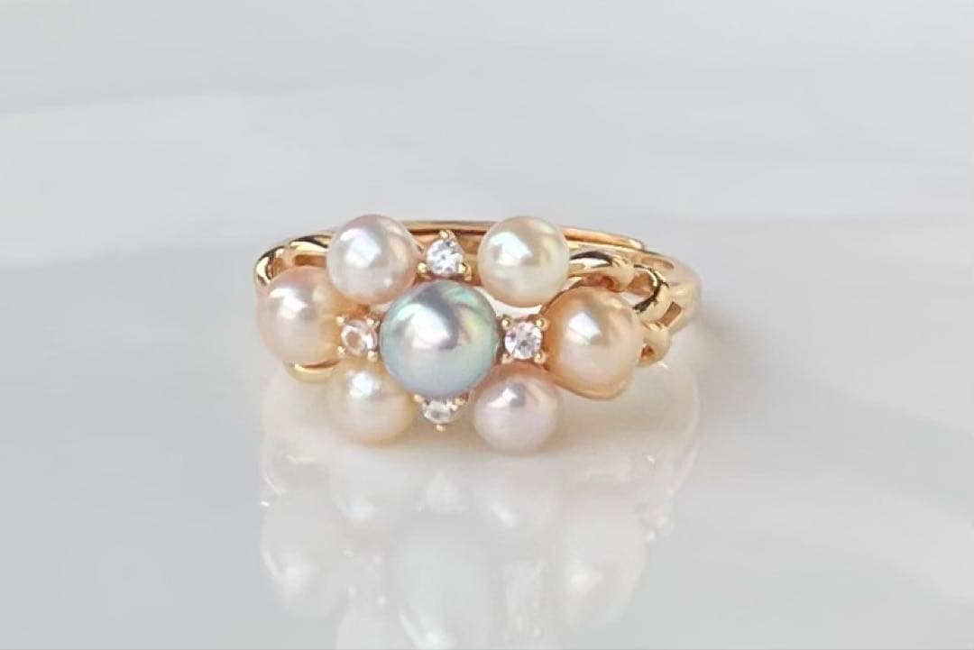あこや真珠 マルチカラー ベビーパール リング 指輪 フリーサイズ 大人のロマン