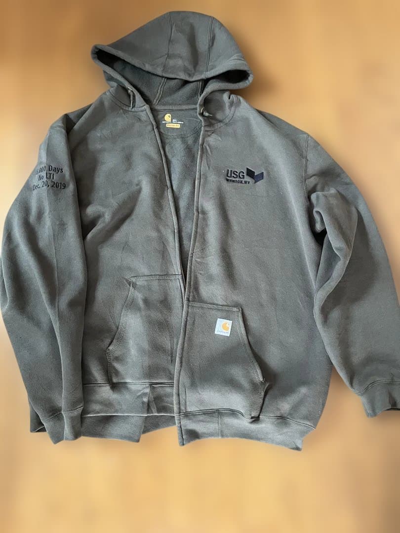 Carharttジップパーカー企業ロゴ2XL カーキ オリーブ 古着