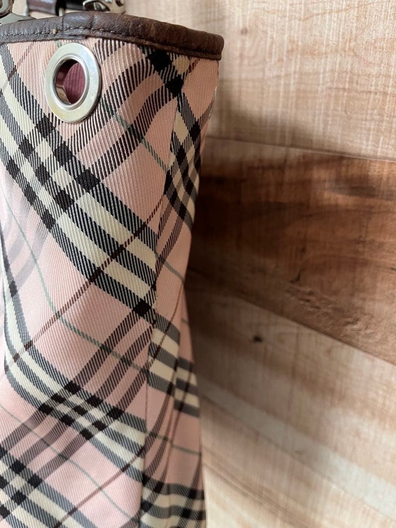 バーバリーブルーレーベル　ノバチェック　リバーシブル　トートバッグ　ピンク