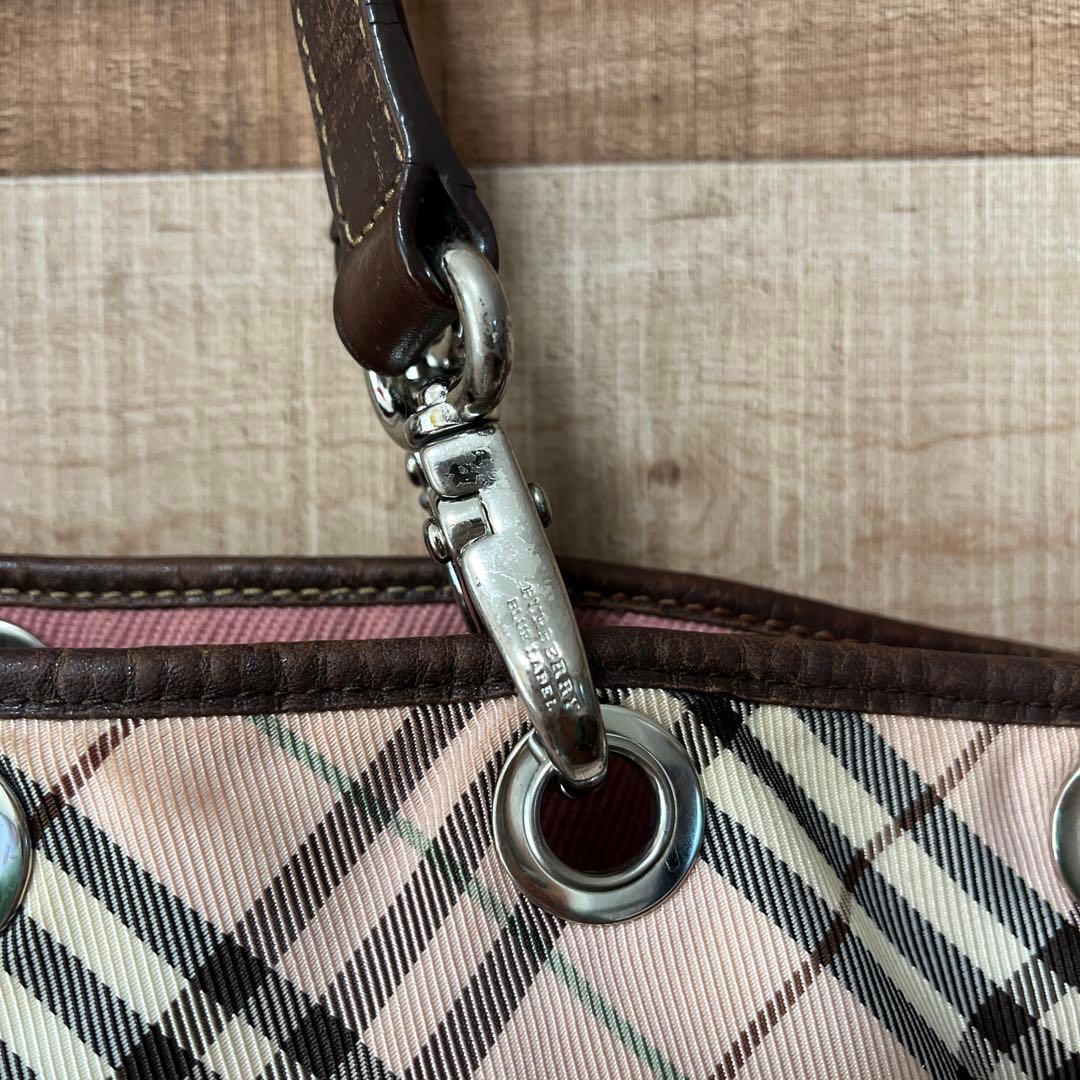 バーバリーブルーレーベル　ノバチェック　リバーシブル　トートバッグ　ピンク