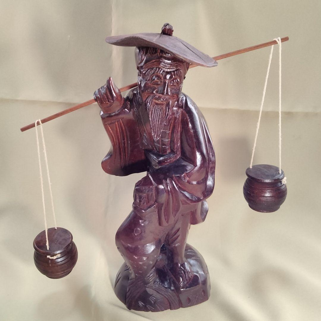 ★商談中★　1000♦ 木彫り像・釣り人・行商人・縁起物(約33㎝/木材種不明)