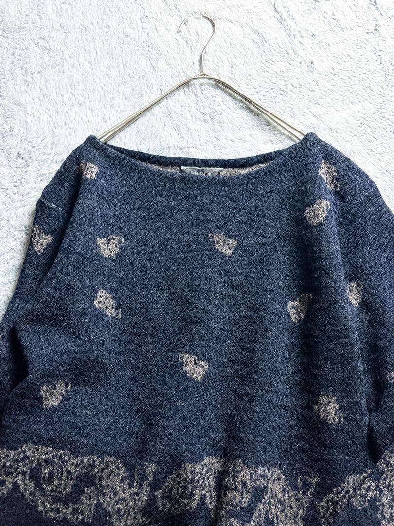 【45R】45rpm ウール100% インディゴ フロート縮絨ニットブラウス 2