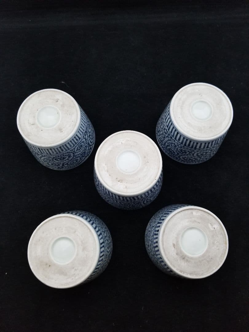 古伊万里 蛸唐草紋 蕎麦猪口 五客 完品 江戸期