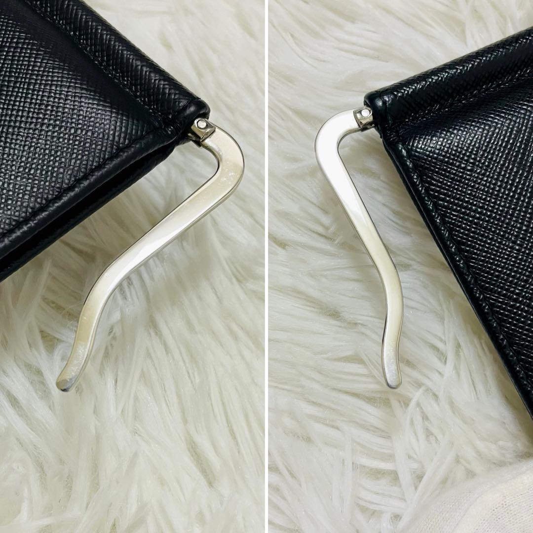 極美✨PRADA 二つ折り マネークリップ サフィアーノレザー 黒