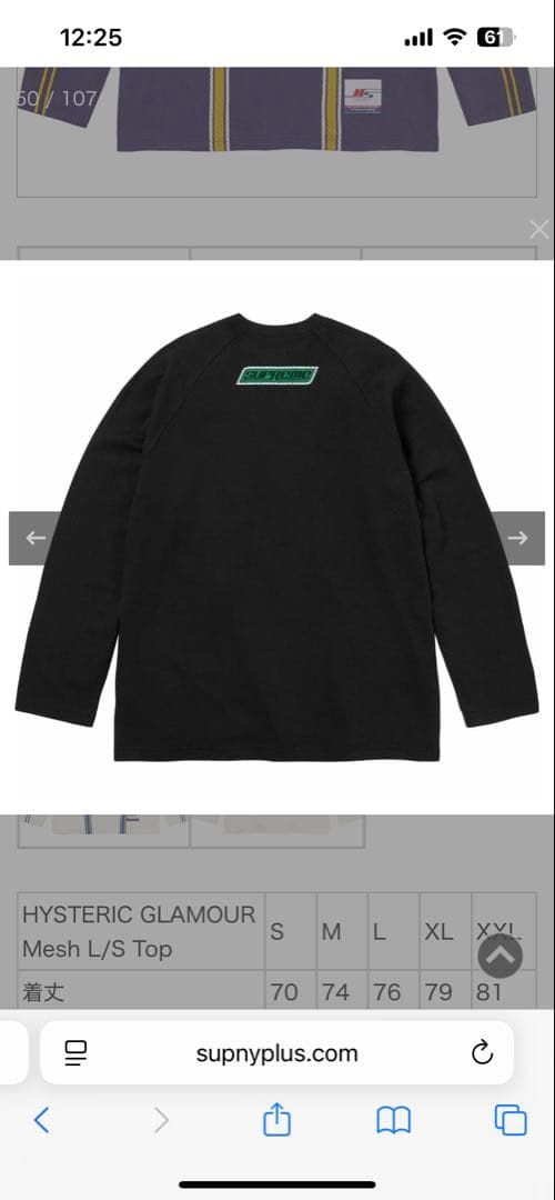 hysteric Supreme メッシュ長袖カットソー Sブラック/グリーン