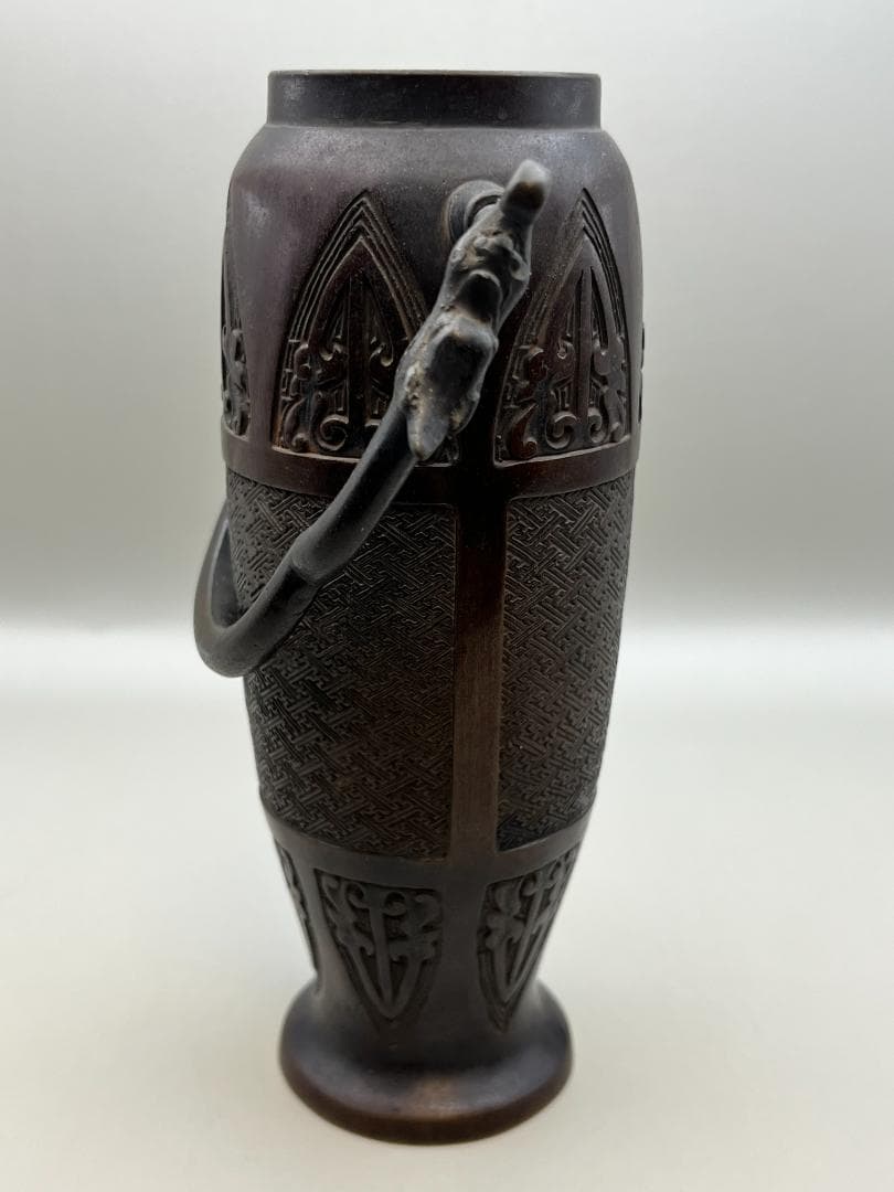 【海】大明宣徳年製　銅製　龍耳花瓶　花入 花器 花生 古銅 古美術 唐物 骨董