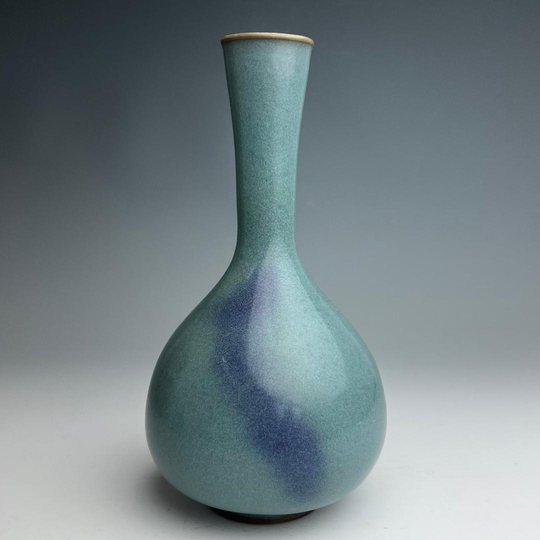 鈞窯天藍釉紫斑長頸瓶 中国古玩 中国美術 唐物 A960