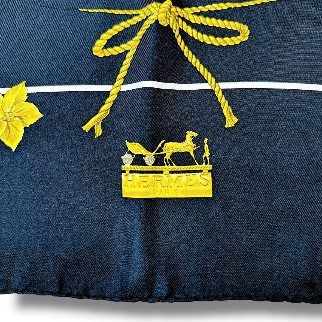 【美品】エルメス カレ９０ クリップス ブラック ゴールド スカーフ ストール