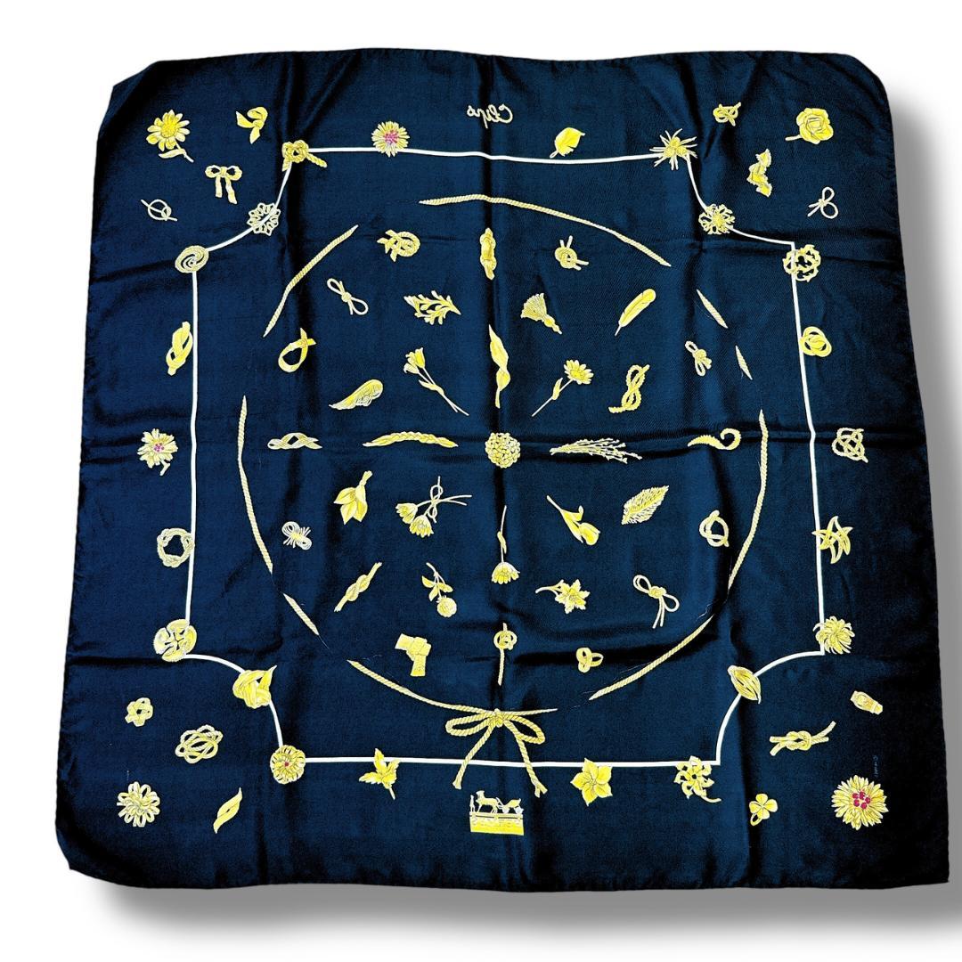 【美品】エルメス カレ９０ クリップス ブラック ゴールド スカーフ ストール