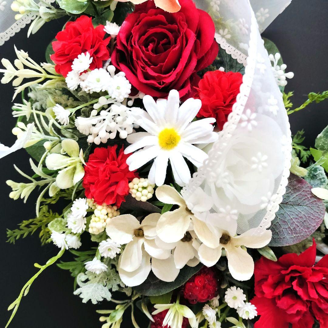 商品名【心愛】ゆきこ♥真っ赤な薔薇とカーネーションのフラワーリース