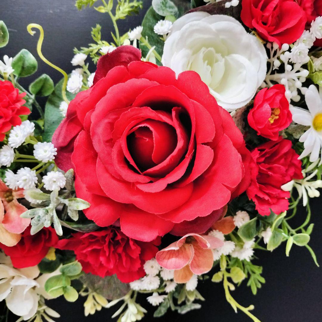 商品名【心愛】ゆきこ♥真っ赤な薔薇とカーネーションのフラワーリース