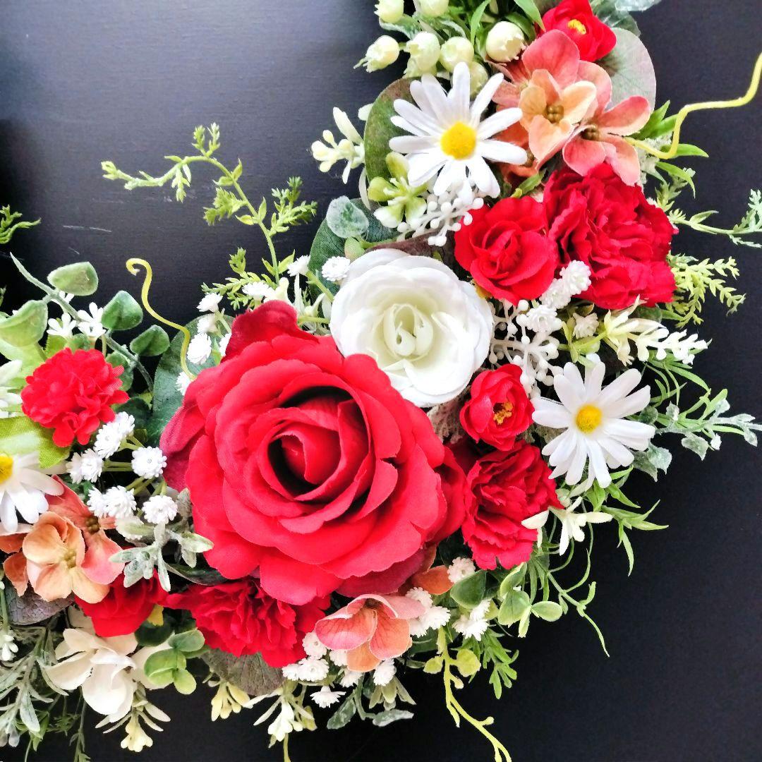 商品名【心愛】ゆきこ♥真っ赤な薔薇とカーネーションのフラワーリース