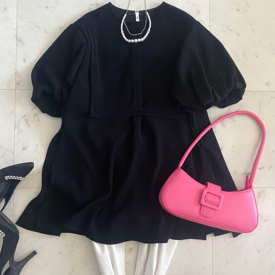 美品 ヨーコチャンYOKO CHAN バルーンスリーブフロントスクエアブラウス