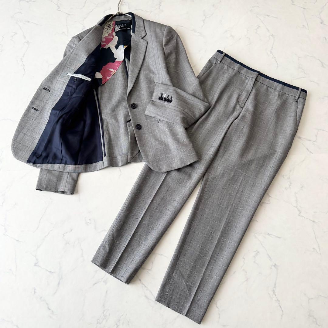 ポールスミス ウール シルク セットアップ パンツスーツ チェック 裏地花柄 L