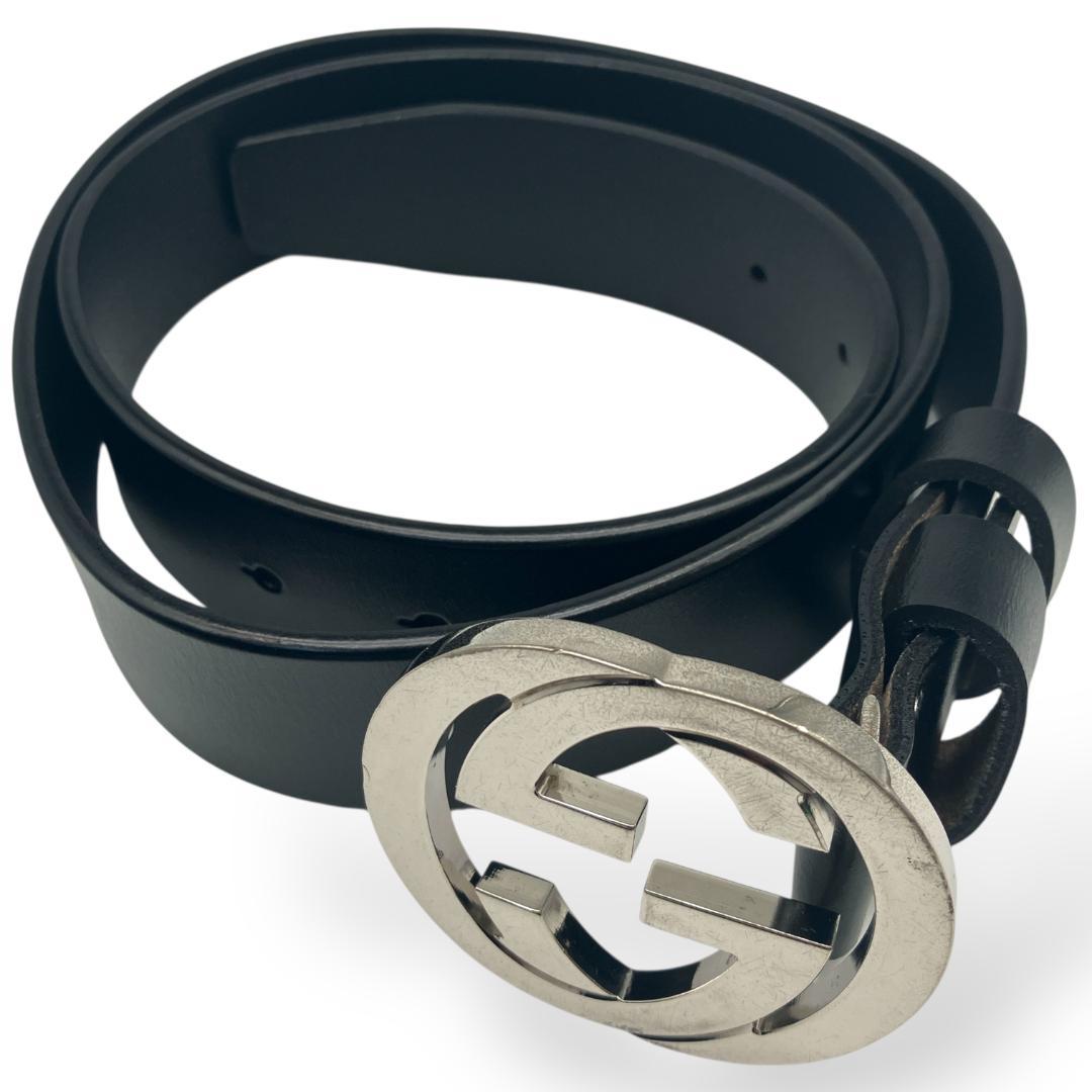 GUCCI グッチ インターロッキング バックル ベルト付き シルバー ブラック