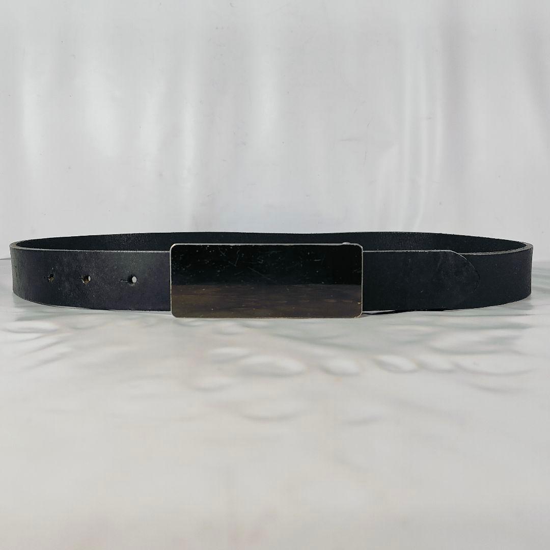 【美品】シルバープレートバックル × ブラックドレスベルト 高級極厚ステアベルト