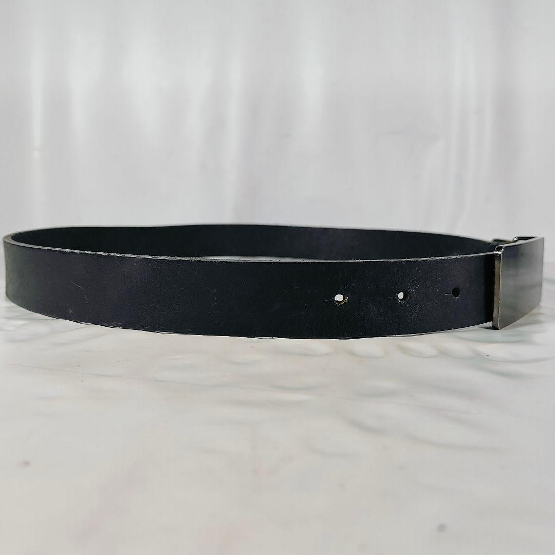 【美品】シルバープレートバックル × ブラックドレスベルト 高級極厚ステアベルト
