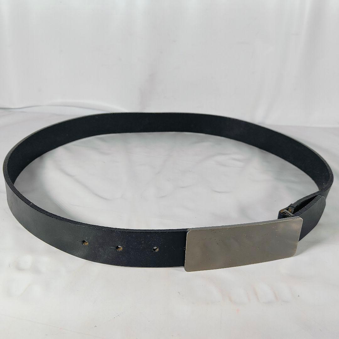 【美品】シルバープレートバックル × ブラックドレスベルト 高級極厚ステアベルト