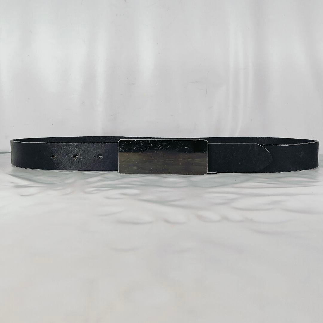 【美品】シルバープレートバックル × ブラックドレスベルト 高級極厚ステアベルト
