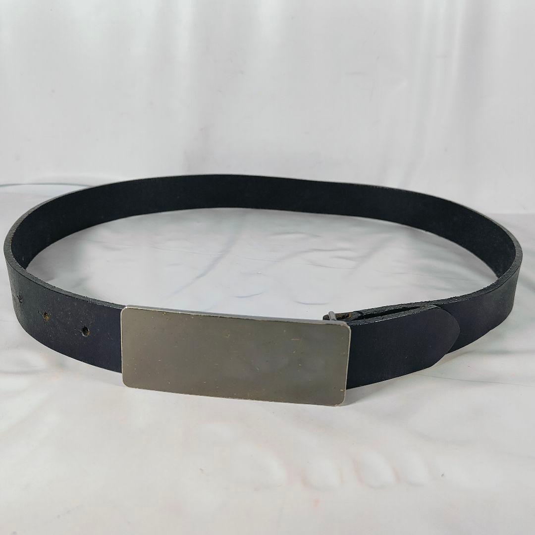 【美品】シルバープレートバックル × ブラックドレスベルト 高級極厚ステアベルト
