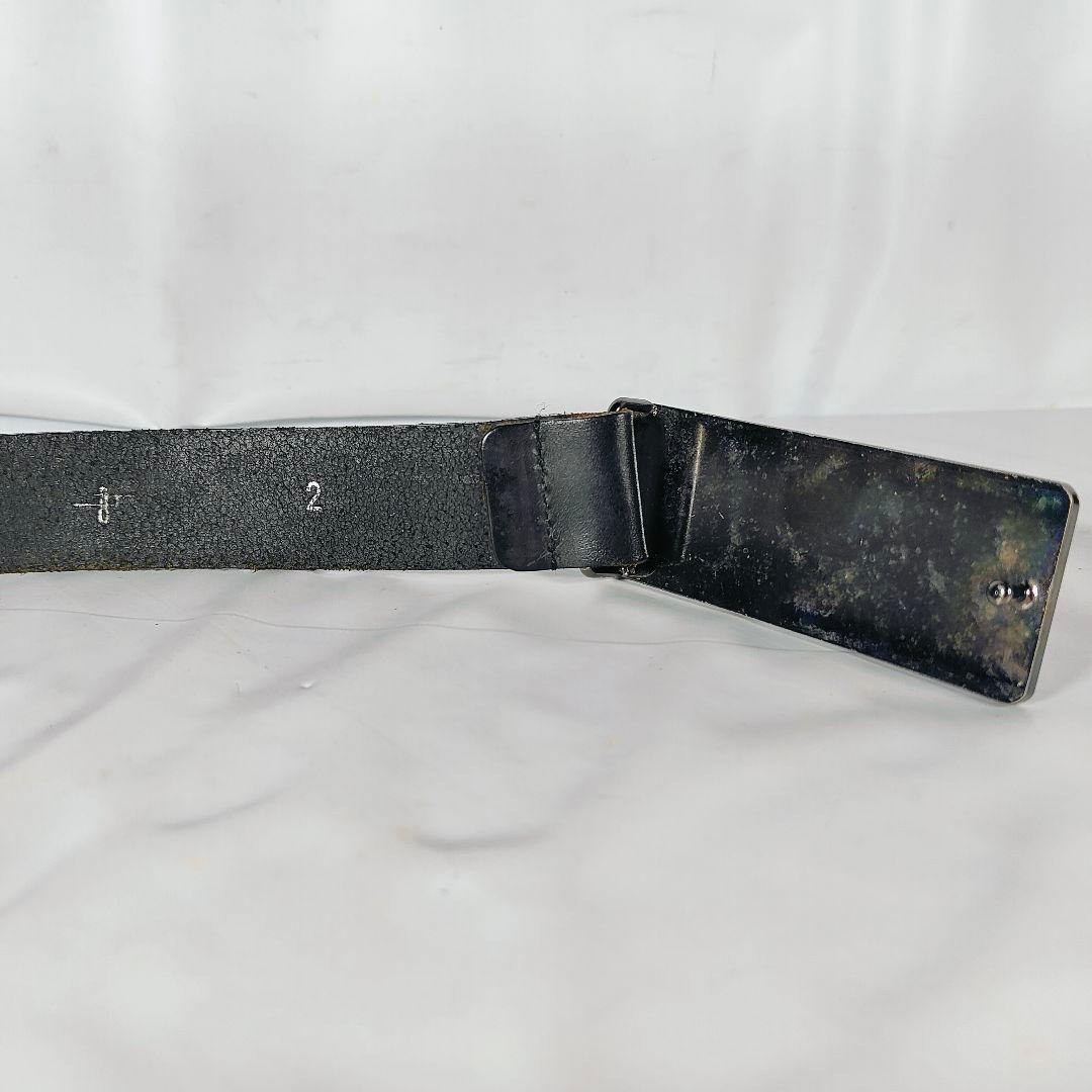 【美品】シルバープレートバックル × ブラックドレスベルト 高級極厚ステアベルト