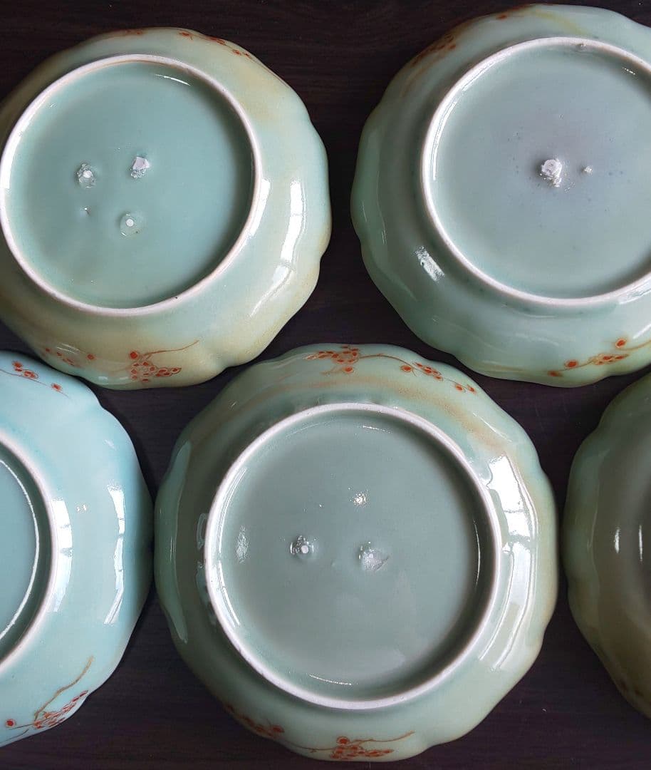 古伊万里 青磁 柿右衛門様式 金彩染付皿 5枚セット