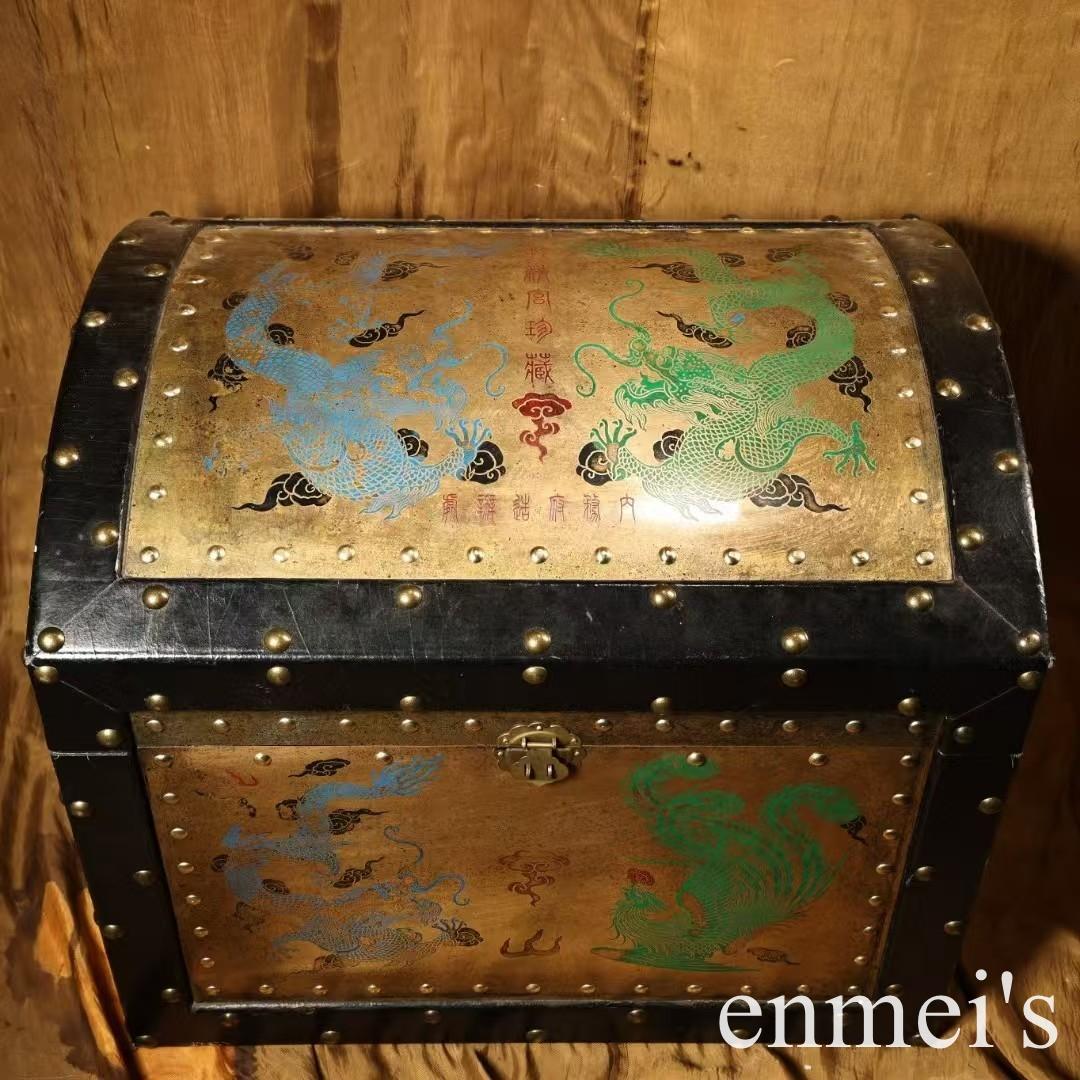 中国古美術・旧蔵鎏金の盤龍花瓶・純手作り・純銅製・高浮彫・案頭・文房・風水開運