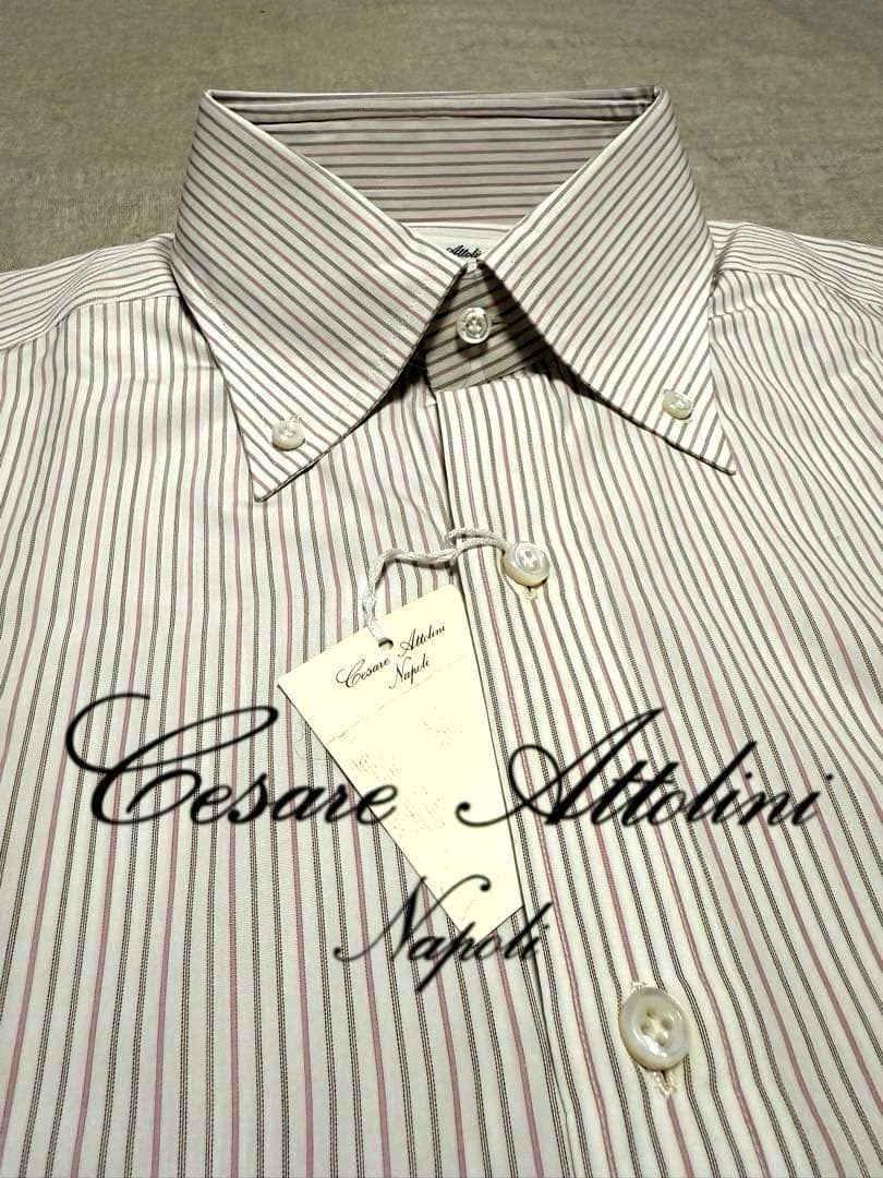 【新品】Cesare Attolini／B.Dストライプ／ブラウン／ピンク