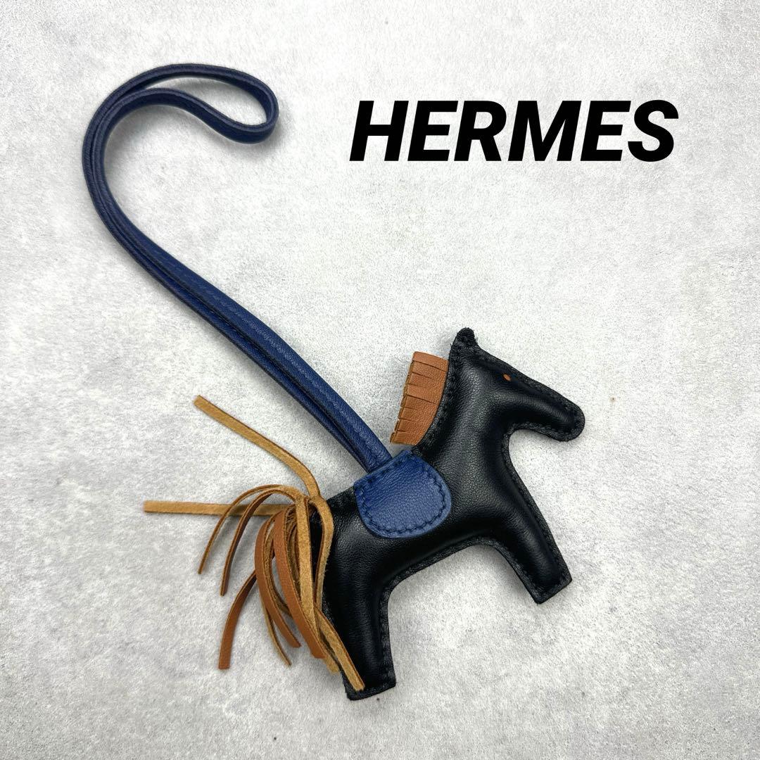 HERMES エルメス ロデオチャームPM ノアール ゴールド ブルーサフィール