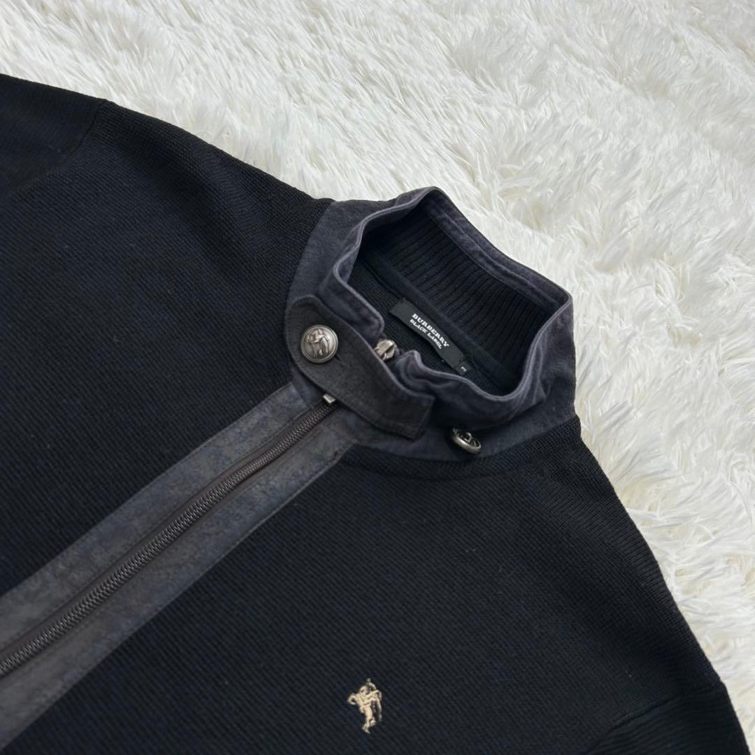 【極美品/L】バーバリー ブラックレーベル ニットブルゾン ウール スエード 黒