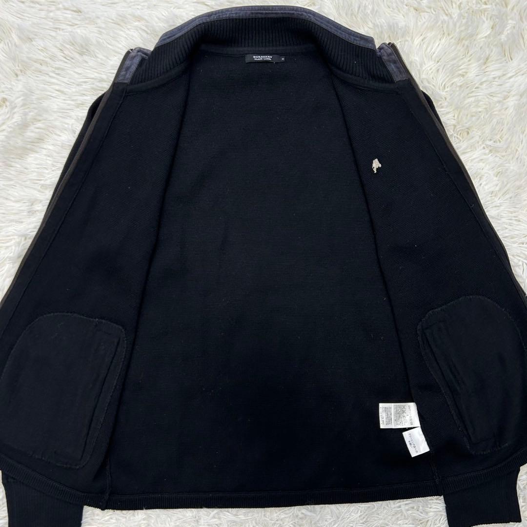 【極美品/L】バーバリー ブラックレーベル ニットブルゾン ウール スエード 黒