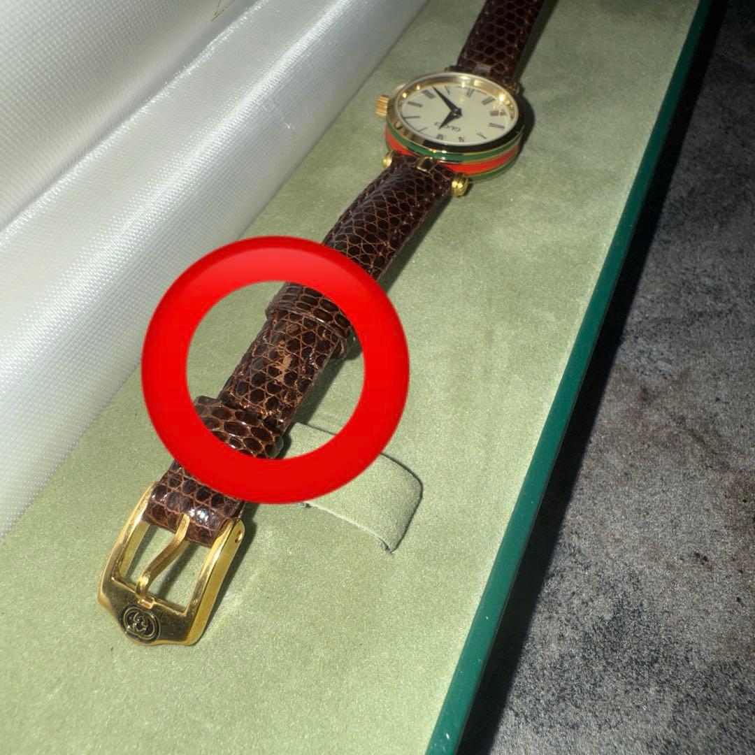 【美品】GUCCI クォーツ腕時計 ブラウンレザー シェリーライン 2000L