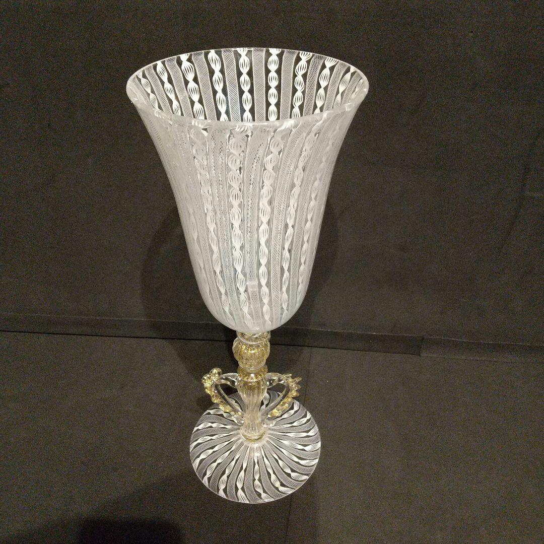 ベネチアングラス ムラ―ノガラス レ―ス模様 大型ワイングラス