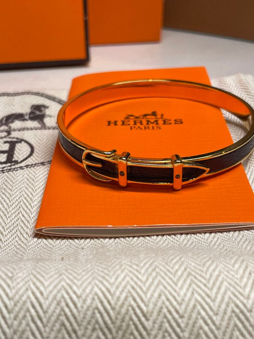 【極美品】HERMES ベルトモチーフ バングル ブラウン×ゴールド
