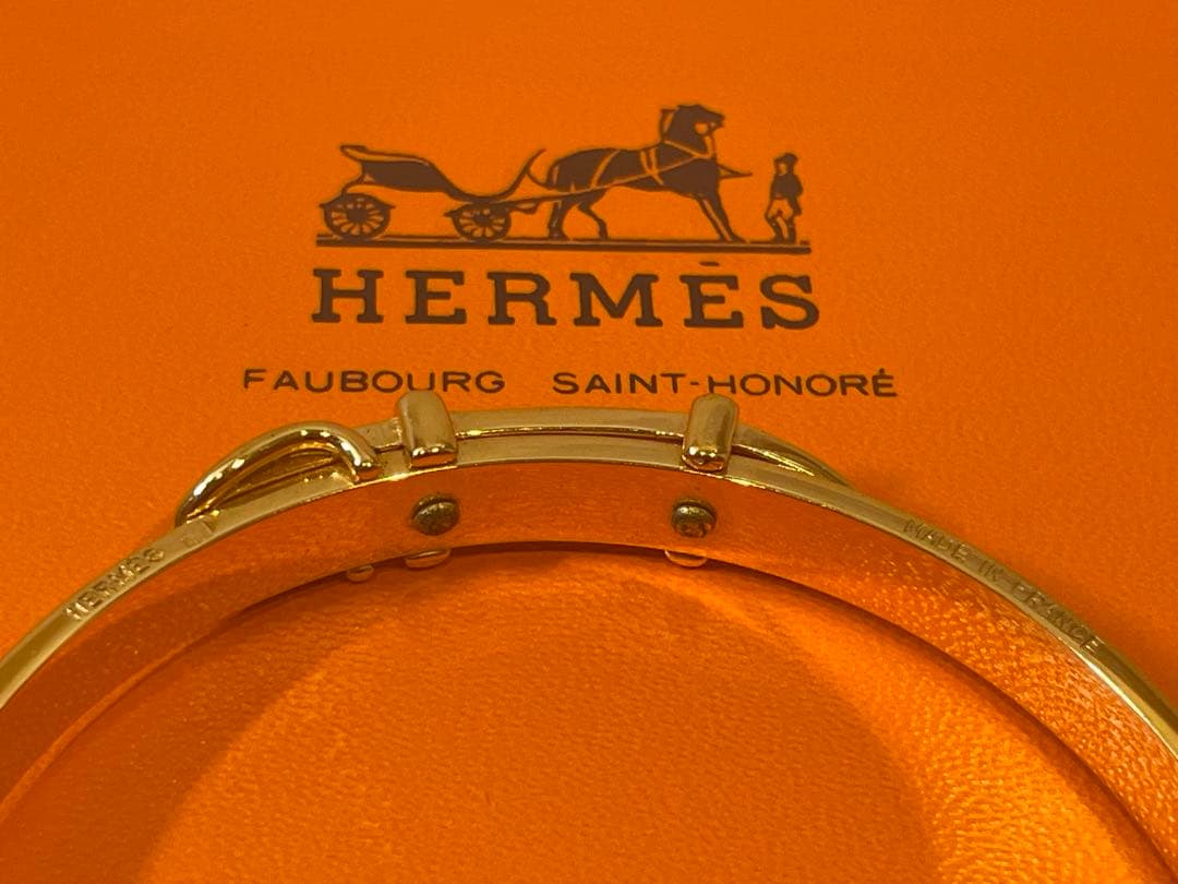 【極美品】HERMES ベルトモチーフ バングル ブラウン×ゴールド