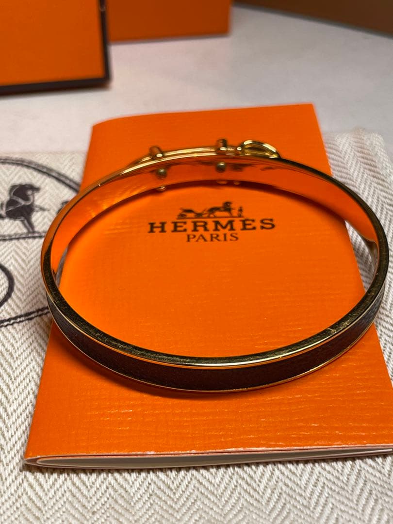 【極美品】HERMES ベルトモチーフ バングル ブラウン×ゴールド