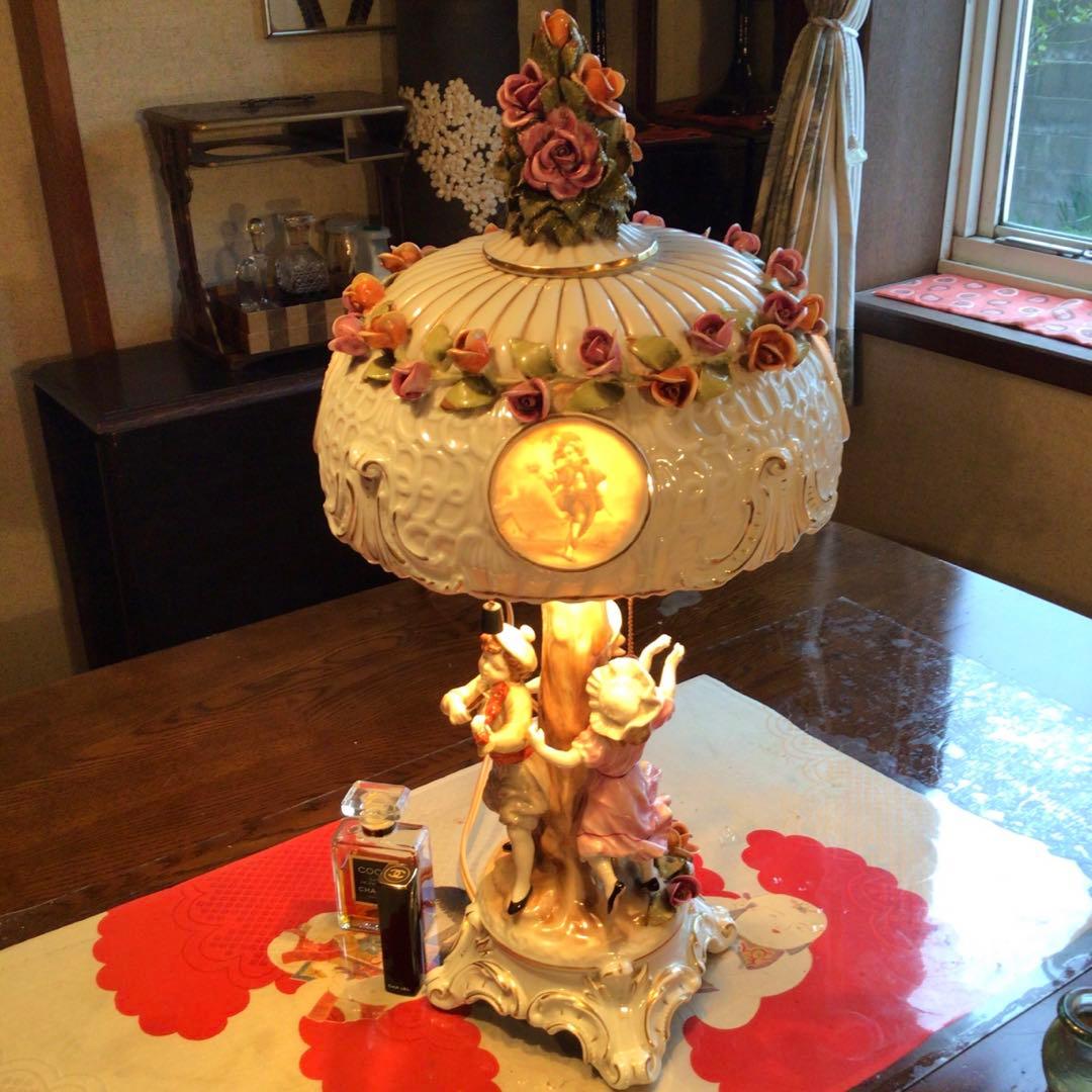 旧東ドイツ王冠マーク アンティークランプ シェイード　フィリギン　人形　照明