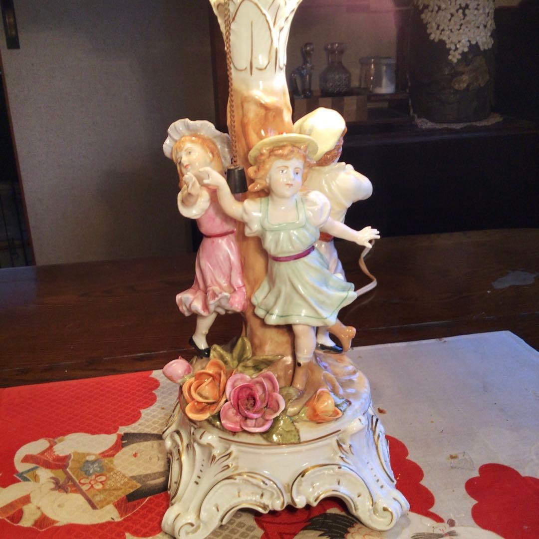 旧東ドイツ王冠マーク アンティークランプ シェイード　フィリギン　人形　照明