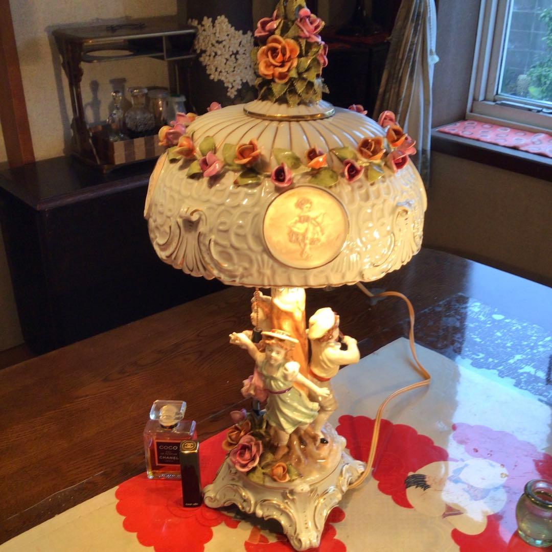 旧東ドイツ王冠マーク アンティークランプ シェイード　フィリギン　人形　照明