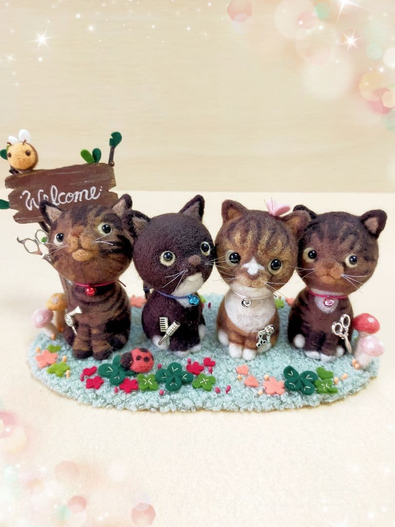 ✿羊毛フェルト✿FOUR ニャンズ✿ネコ✿猫✿美容室ver✿