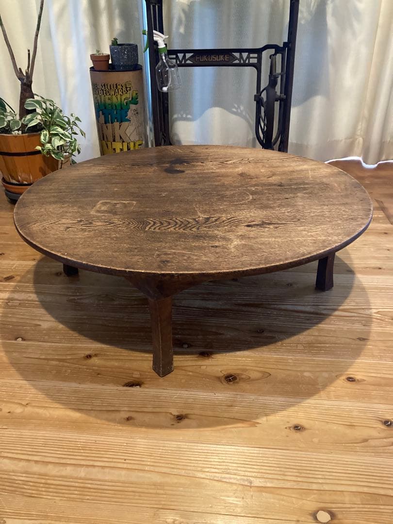昭和レトロ　折畳丸ちゃぶ台　古い木製丸ローテーブル④