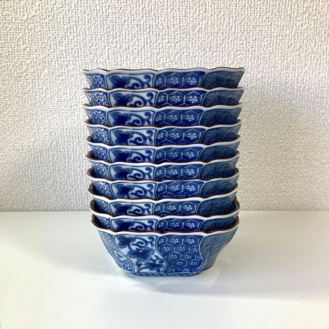 美濃焼 龍峰窯 ねじり祥瑞 角小鉢揃 十客セット