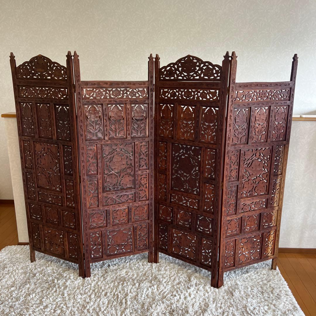 アジアン家具 彫り アンティーク パーテーション 木製 衝立 vintage